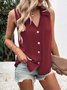 Casual Stand Collar Plain Tank Top Buckle