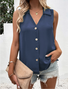 Casual Stand Collar Plain Tank Top Buckle