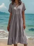 Women Plain Summer Dress V Neck Short Sleeve T-Shirt Dress H-Line Dress
