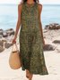 Women Floral Summer Dress Crew Neck Sleeveless A-Line Dress