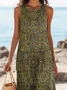 Women Floral Summer Dress Crew Neck Sleeveless A-Line Dress