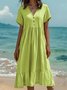 Women Plain Summer Dress V Neck Short Sleeve T-Shirt Dress H-Line Dress