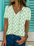 Casual Floral V Neck Short Sleeve T-shirt