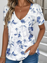 Casual Floral V Neck Short Sleeve T-shirt