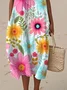 Women Floral Summer Dress Crew Neck Sleeveless A-Line Dress