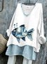 V Neck Long Sleeve Floral Regular Micro-Elasticity Regular Fit Shirt For Women