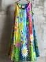 Women Floral Summer Dress Crew Neck Sleeveless A-Line Dress