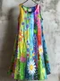 Women Floral Summer Dress Crew Neck Sleeveless A-Line Dress