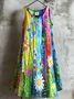 Women Floral Summer Dress Crew Neck Sleeveless A-Line Dress