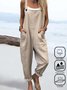Women Plain Square Neck Gallus Casual Summer Linen Jumpsuits