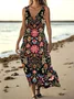 Women Floral Summer Dress V Neck Sleeveless Tank A-Line Dress