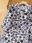 Shirt Collar Three Quarter Sleeve Floral Regular Loose Shirt For Women