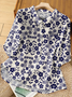 Shirt Collar Three Quarter Sleeve Floral Regular Loose Shirt For Women