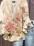 V Neck Half Sleeve Floral Printing Regular Loose Shirt For Women