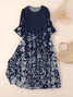 Women Floral Spring/Fall Dress Crew Neck Long Sleeve A-Line Dress