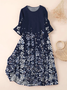 Women Floral Spring/Fall Dress Crew Neck Long Sleeve A-Line Dress