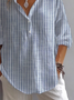 Shirt Collar Long Sleeve Striped Printing Regular Loose Shirt For Women