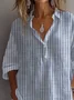 Shirt Collar Long Sleeve Striped Printing Regular Loose Shirt For Women