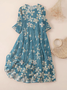 Women Floral Spring/Fall Dress Crew Neck Three Quarter Sleeve A-Line Dress