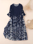 Women Floral Spring/Fall Dress Crew Neck Long Sleeve A-Line Dress