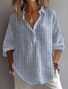Shirt Collar Long Sleeve Striped Printing Regular Loose Shirt For Women