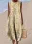 Women Floral Summer Dress Crew Neck Sleeveless A-Line Dress
