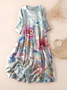 Women Floral Spring/Fall Dress Crew Neck Three Quarter Sleeve A-Line Dress