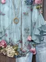 V Neck Half Sleeve Floral Regular Micro-Elasticity Regular Fit Blouse For Women