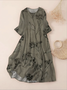 Women Floral Spring/Fall Dress Crew Neck Three Quarter Sleeve A-Line Dress
