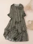 Women Floral Spring/Fall Dress Crew Neck Three Quarter Sleeve A-Line Dress