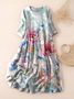Women Floral Spring/Fall Dress Crew Neck Three Quarter Sleeve A-Line Dress