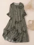 Women Floral Spring/Fall Dress Crew Neck Three Quarter Sleeve A-Line Dress