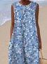 Women Floral Summer Dress Crew Neck Sleeveless A-Line Dress