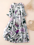 Women Floral Spring/Fall Dress Crew Neck Three Quarter Sleeve A-Line Dress