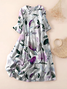 Women Floral Spring/Fall Dress Crew Neck Three Quarter Sleeve A-Line Dress