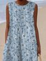 Women Floral Summer Dress Crew Neck Sleeveless A-Line Dress