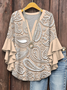 V Neck Half Sleeve Paisley Regular Micro-Elasticity Regular Fit Blouse For Women