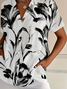 Shirt Collar Short Sleeve Floral Printing Regular Micro-Elasticity Loose Button Up Shirt Shirt For Women