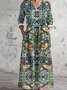 Women Floral Spring/Fall Dress Crew Neck Long Sleeve A-Line Dress