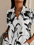 Shirt Collar Short Sleeve Floral Printing Regular Micro-Elasticity Loose Button Up Shirt Shirt For Women