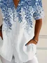 Shirt Collar Short Sleeve Floral Printing Regular Micro-Elasticity Loose Button Up Shirt Shirt For Women