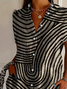 Shirt Collar Short Sleeve Abstract Stripes Printing Regular Micro-Elasticity Loose Button Up Shirt Shirt For Women