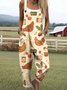 Women Animal Square Neck Gallus Casual Summer Cotton And Linen Jumpsuit