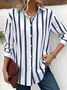 Shirt Collar Long Sleeve Striped Regular Loose Shirt For Women
