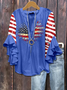 V Neck Half Sleeve America Flag Regular Micro-Elasticity Regular Fit Blouse For Women