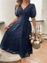 Women Elegant Floral Summer Dress V Neck Short Sleeve A-Line Dress