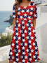 Women Star Summer Dress Crew Neck Short Sleeve A-Line Dress