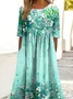Women Floral Summer Dress Crew Neck Short Sleeve A-Line Dress