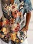 Casual Short Sleeve Floral Printing Loose Button Up Shirt For Women