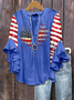 V Neck Half Sleeve America Flag Regular Micro-Elasticity Regular Fit Blouse For Women